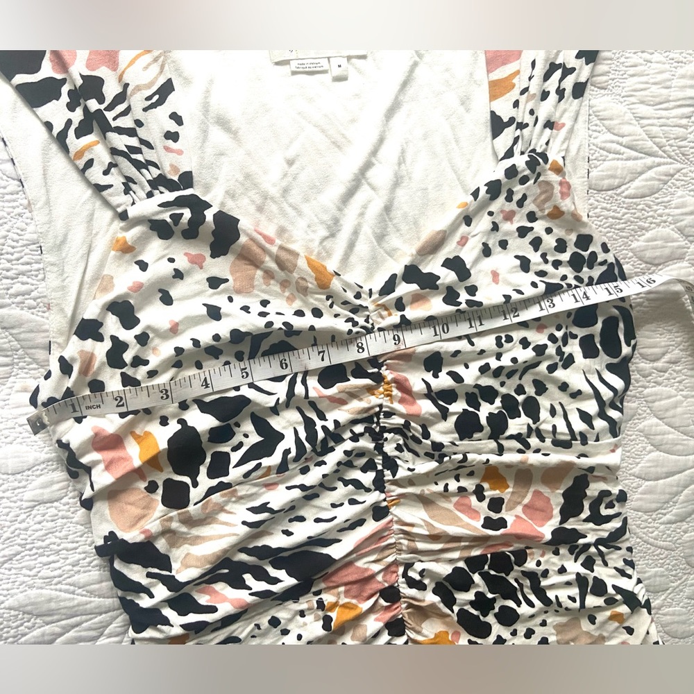 NWOT Anthropologie Ramona Dress Size M Ruched Jersey Stretchy White Animal Print - Picture 8 of 13